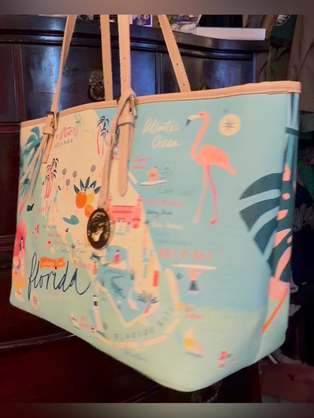 Spartina 449 Beach Tote Bag with Flamingo Print - Florida